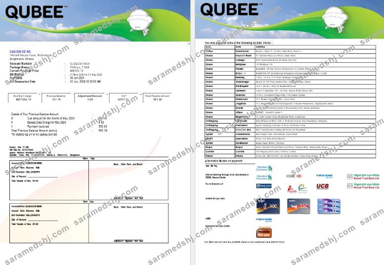 PAKISTAN QUBEE business utility bill Word and PDF template